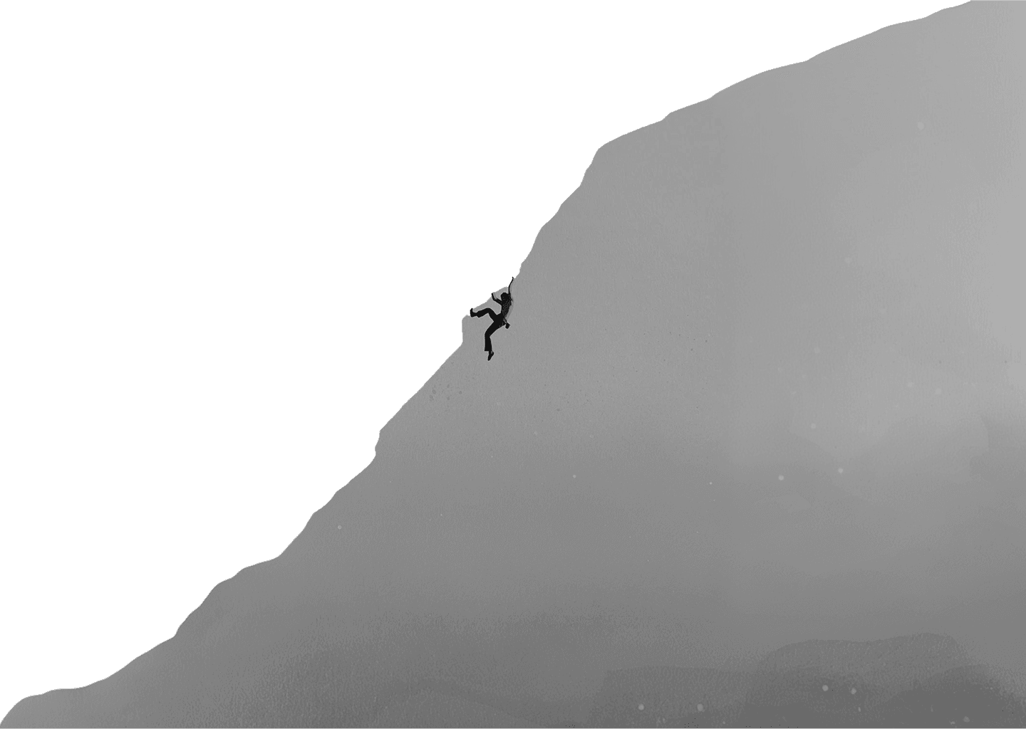 A lone climber scaling a vast mountain face